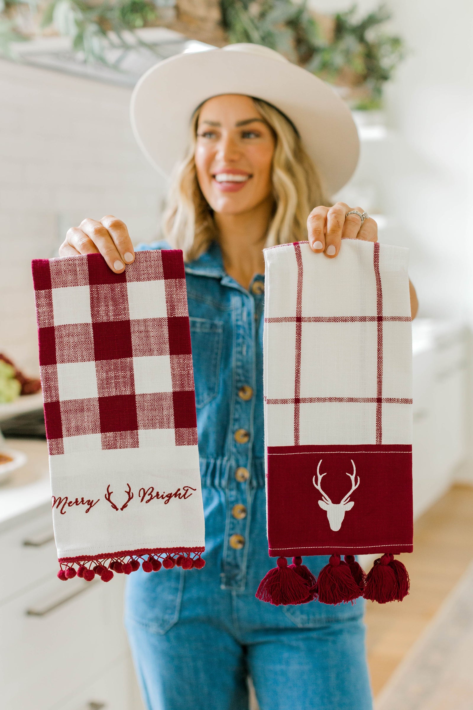 Plaid and Polkadot Deer Dish Towel 